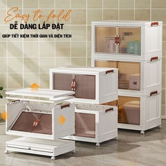Tủ Nhựa đựng đồ đa năng, 3,4,5 tầng Gấp Gọn Có bánh xe 360° cửa mở bằng nam châm
