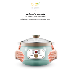 Nồi Nấu Chậm Bennix BN-22CWG, 2.2L - Có Xửng Hấp Ninh xương, hầm thịt, nấu cháo, chưng yến...