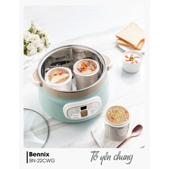 Nồi Nấu Chậm Bennix BN-22CWG, 2.2L - Có Xửng Hấp Ninh xương, hầm thịt, nấu cháo, chưng yến...