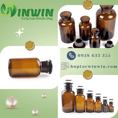 Chai + nắp thủy tinh miệng rộng 30ml 60ml 125ml 250ml 500ml 1000ml màu nâu