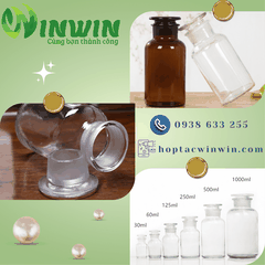 Chai + nắp thủy tinh miệng rộng 30ml 60ml 125ml 250ml 500ml 1000ml màu trong