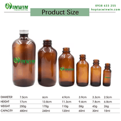 Chai thủy tinh Boston màu nâu 15ml - 1000ml