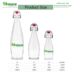 Chai thủy tinh nắp gài 250ml 500ml 1000ml