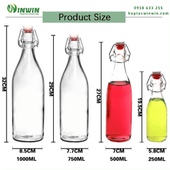 Chai thủy tinh nắp gài màu trong 60ml - 1L