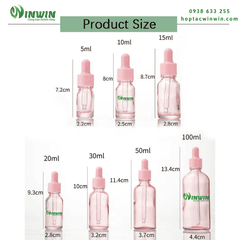 Chai thủy tinh nhỏ giọt dáng tròn màu hồng 5ml 10ml 15ml 20ml 30ml 50ml 100ml