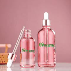 Chai thủy tinh nhỏ giọt dáng tròn màu hồng 5ml 10ml 15ml 20ml 30ml 50ml 100ml