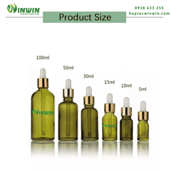 Chai thủy tinh nhỏ giọt dáng tròn màu oliu 5ml 10ml 15ml 20ml 30ml 50ml 100ml