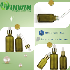 Chai thủy tinh nhỏ giọt dáng tròn màu oliu 5ml 10ml 15ml 20ml 30ml 50ml 100ml