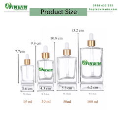 Chai thủy tinh nhỏ giọt dáng vuông 15ml 30ml 50ml 100ml màu trong