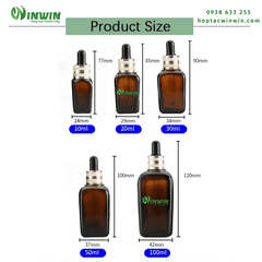 Chai thủy tinh nhỏ giọt dáng vuông màu nâu 10ml 20ml 30ml 50ml 100ml