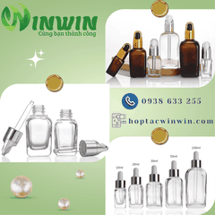 Chai thủy tinh nhỏ giọt dáng vuông màu trong 10ml 20ml 30ml 50ml 100ml