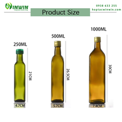 Chai thủy tinh vai vuông màu xanh/màu nâu 250ml 500ml 1000ml