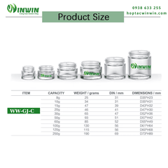 Hũ thủy tinh đựng mỹ phẩm 5g - 250g màu trong
