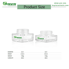 Hũ thủy tinh đựng mỹ phẩm dáng vuông 30g 50g màu trong
