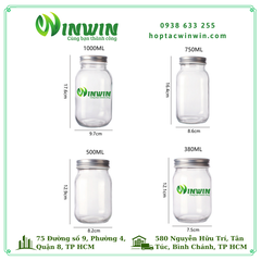 Hũ thủy tinh Mason 150ml 250ml 380ml 500ml 750ml 1000ml