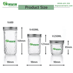 Hũ thủy tinh kim cương nắp nhôm 250ml 450ml 600ml