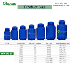 Hũ thủy tinh tròn miệng rộng màu xanh dương 60ml - 500ml