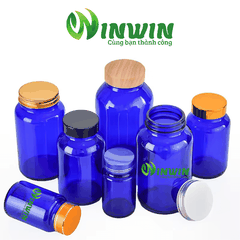 Hũ thủy tinh tròn miệng rộng màu xanh dương 60ml - 500ml