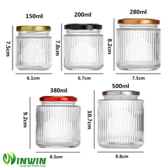 Hũ thủy tinh tròn sọc 150ml 200ml 280ml 380ml 500ml