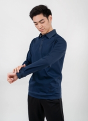 Áo Polo Nam Dài Tay Dệt Thoi Cotton Lụa SYD - Navy