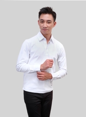Áo Polo Nam Dài Tay Dệt Thoi Cotton Lụa SYD - Trắng
