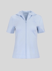 Áo Hoodie Nữ Kéo Khóa Ngắn Tay Kiểu Cổ Điển - Xanh nhạt