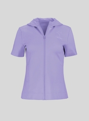Áo Hoodie Nữ Kéo Khóa Ngắn Tay Kiểu Cổ Điển - Tím nhạt