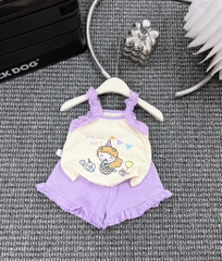 G139-Bộ cotton 2 dây bèo hoạt hình bé gái (6-14kg)