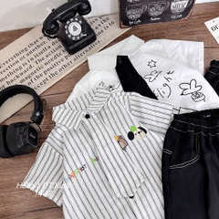 T597-Set sơ mi kẻ cà vạt q lửng đen (10.18kg)