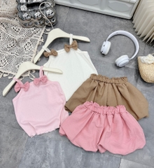 G179-Set áo 2 dây nơ thông hơi quần bí (9-16kg)