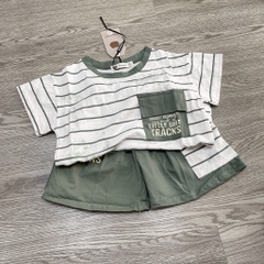 T454-Bộ cộc cotton kẻ xanh loang (13.17.350)
