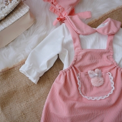 G065-Bodysuit 3 món áo yếm mũ hồng