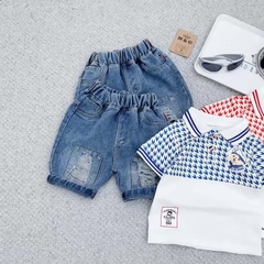 T279-Set cá sấu cổ bẻ móc câu quần jean