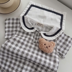 BD166-Set thuỷ thủ kẻ cotton kèm gấu (04.14kg)