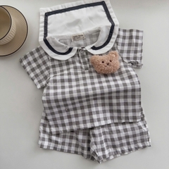 BD166-Set thuỷ thủ kẻ cotton kèm gấu (04.14kg)