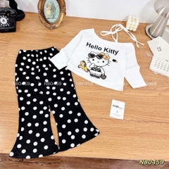 G928-Set áo Kitty lệch quần bi loe đen (11.30kg)