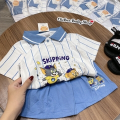 T761-Bộ polo cotton mèo Tom kẻ xanh (11.30kg)