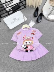 G217-Set áo tim kẻ cv xếp ly labubu