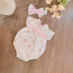BD090-Body suit cổ tàu hoa boi nơ hồng