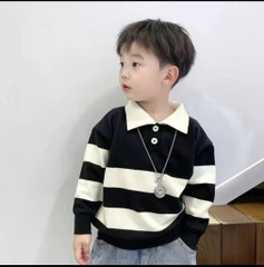 T245-Set áo nỉ kẻ cổ bẻ quần jean baggy