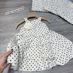 V451-Váy chấm bi cổ yếm hoa trà (10.15kg)