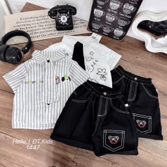 T597-Set sơ mi kẻ cà vạt q lửng đen (10.18kg)