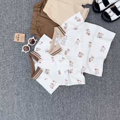 T311-Set áo polo Hey nâu quần kaki