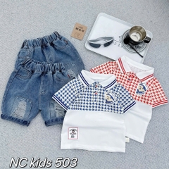 T279-Set cá sấu cổ bẻ móc câu quần jean