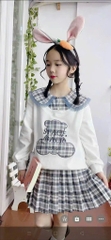 G237-Set áo cổ sơ mi caro chân váy xếp ly