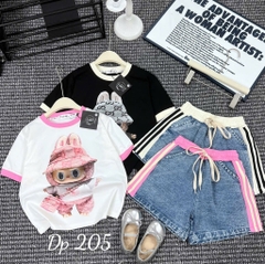 G266-Set áo cotton quần jean đùi labubu