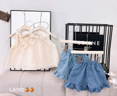 G492-Set áo ren cổ yếm quần bò giấy (08.28.288)