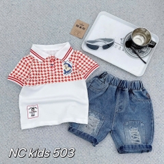 T279-Set cá sấu cổ bẻ móc câu quần jean