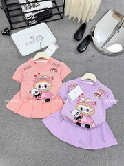 G217-Set áo tim kẻ cv xếp ly labubu