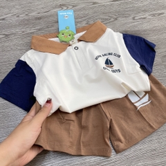 T451-Bộ cotton cổ bẻ thuyền nâu (08.18.249)